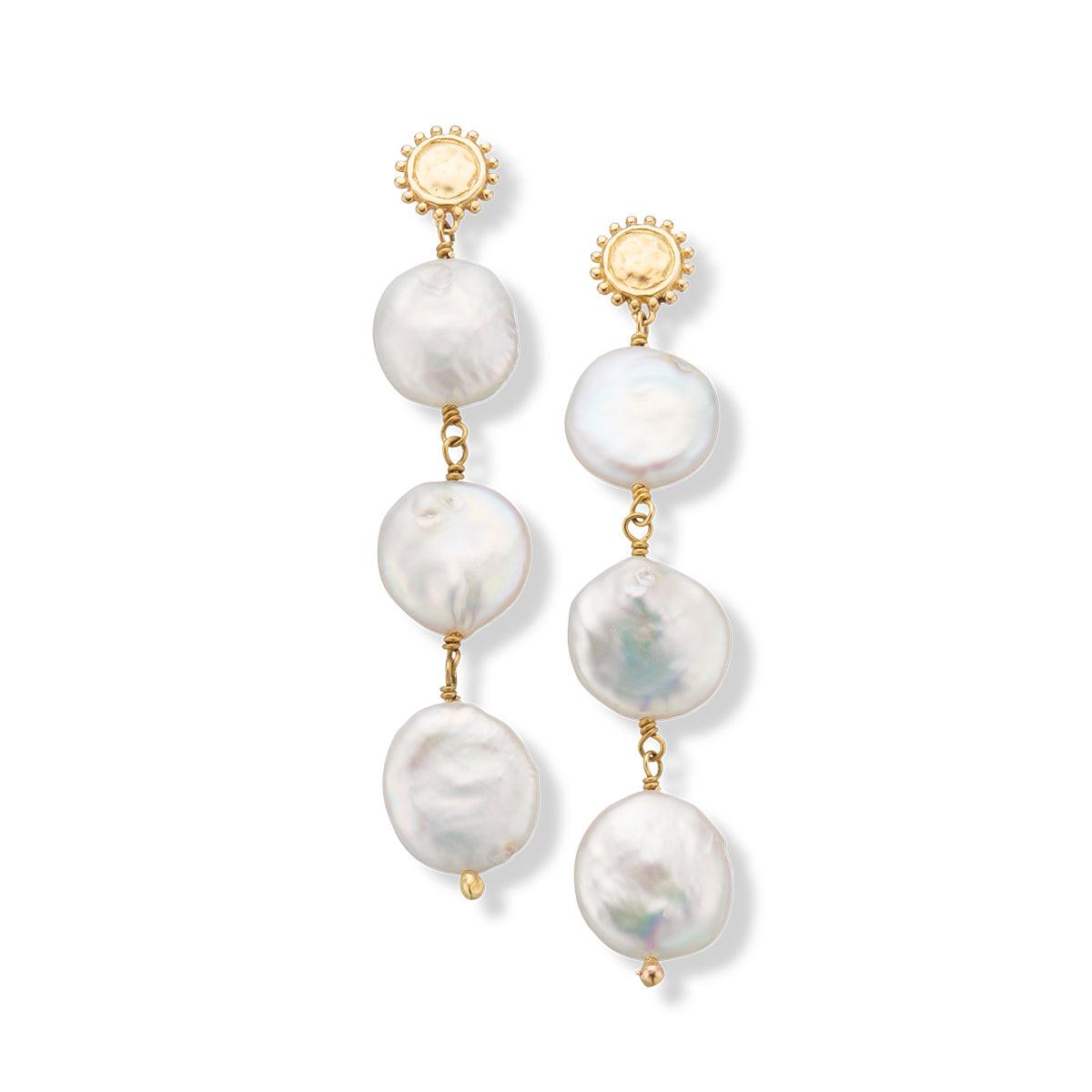 Rhodes Three Pearl Drop Earrings-Jewellery-Palas-The Bay Room