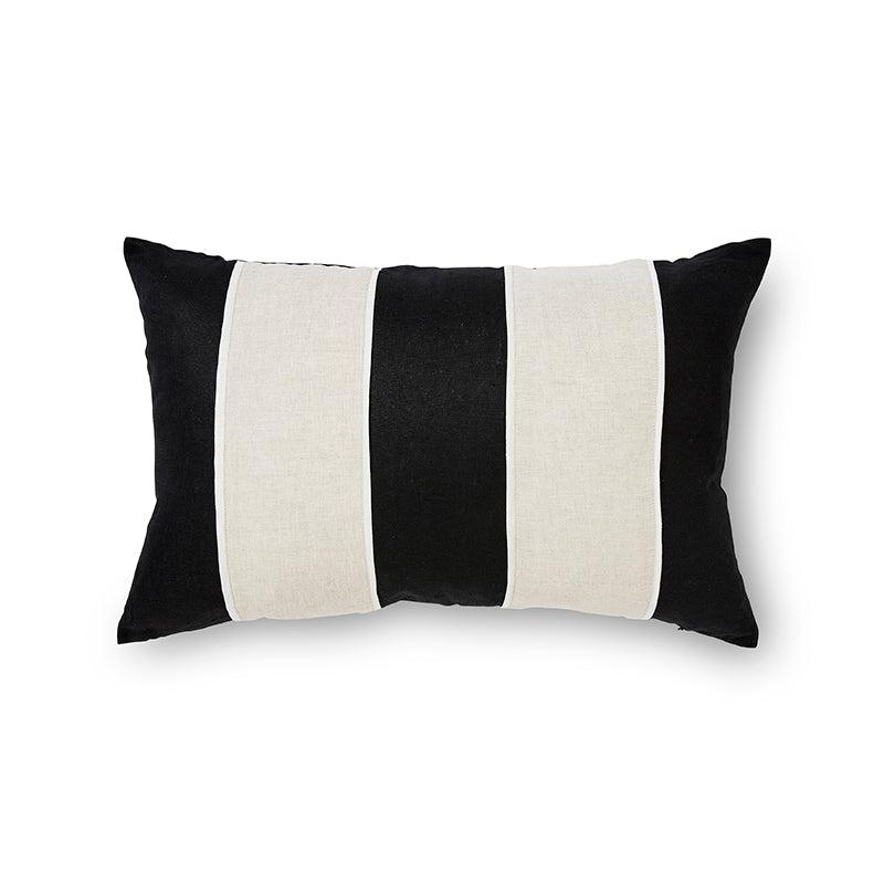 Riley Black/Linen Patch Cushion 40x60cm-Soft Furnishings-Madras Link-The Bay Room