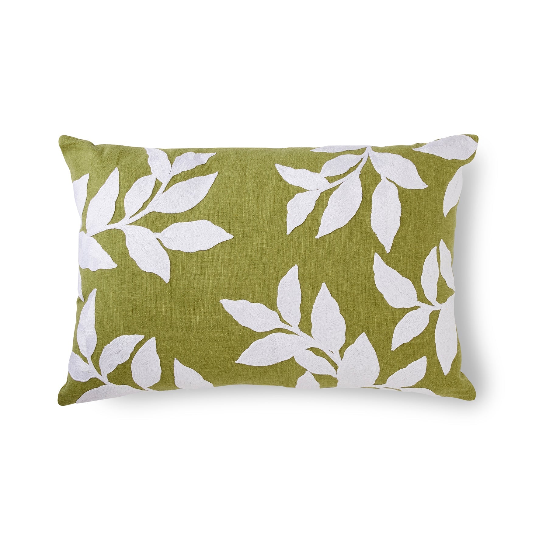 Riviera Green Embroidered Cushion 40x60cm-Soft Furnishings-Madras Link-The Bay Room