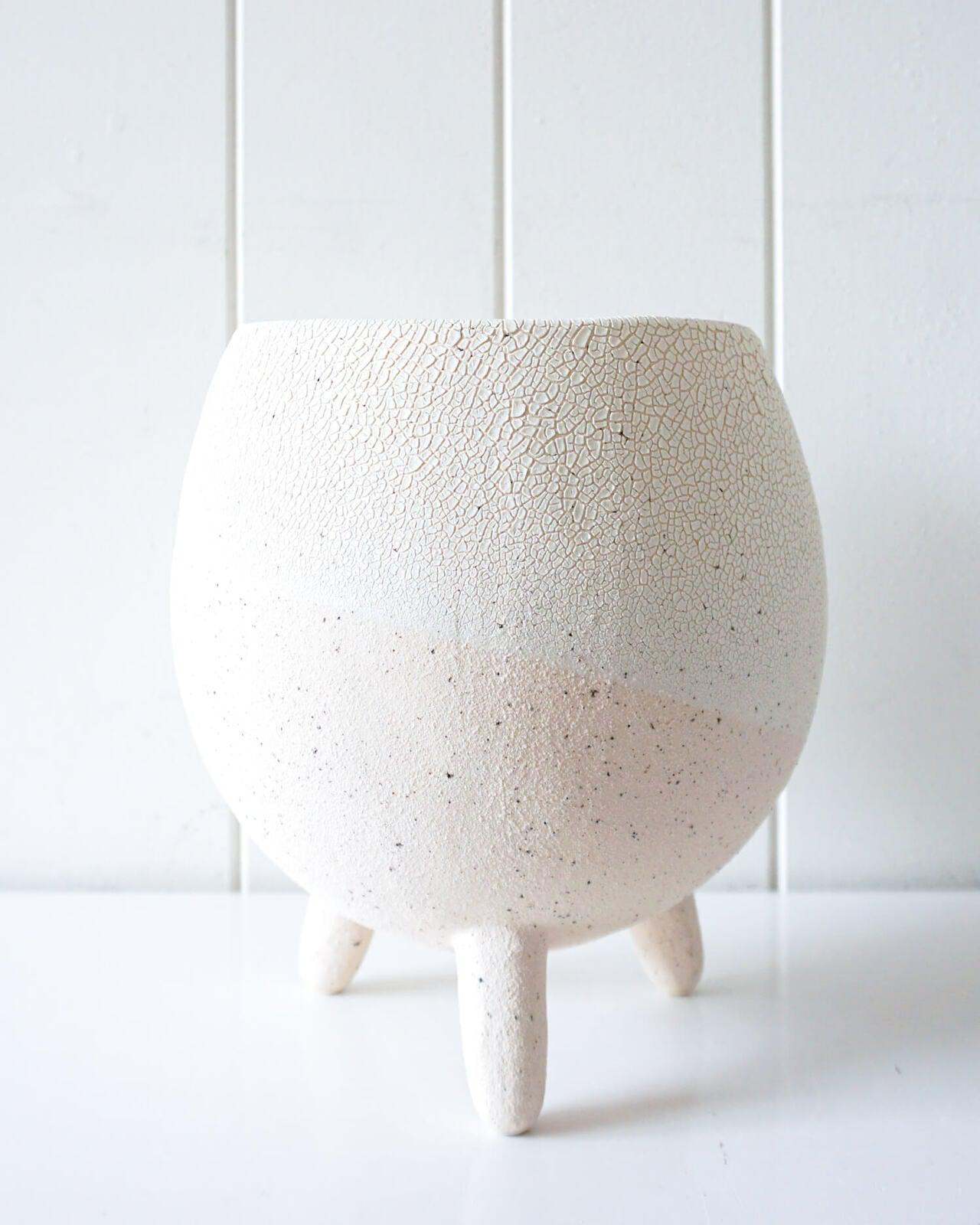Round Footed Pot/Planter - Rosie - Medium - Off White/ Blush-Pots, Planters & Vases-Rayell-The Bay Room