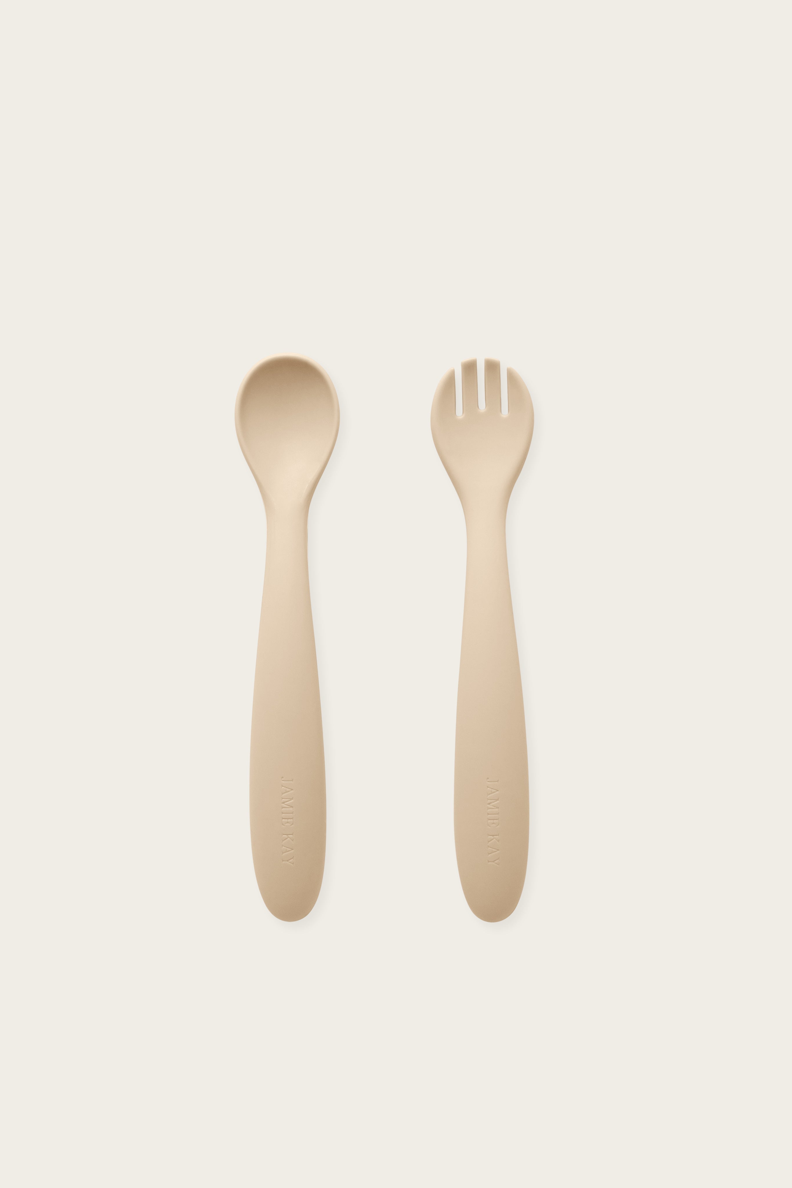 Silicone Spoon & Fork Set - Biscotti-Nursery & Nurture-Jamie Kay-The Bay Room