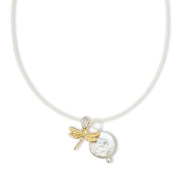 Silver/Brass Dragonfly & Pearl Amulet Necklace-Jewellery-Palas-The Bay Room
