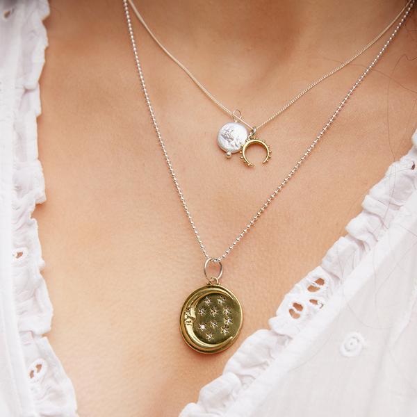 Silver/Brass Goddess Moon & Pearl Amulet Necklace-Jewellery-Palas-The Bay Room