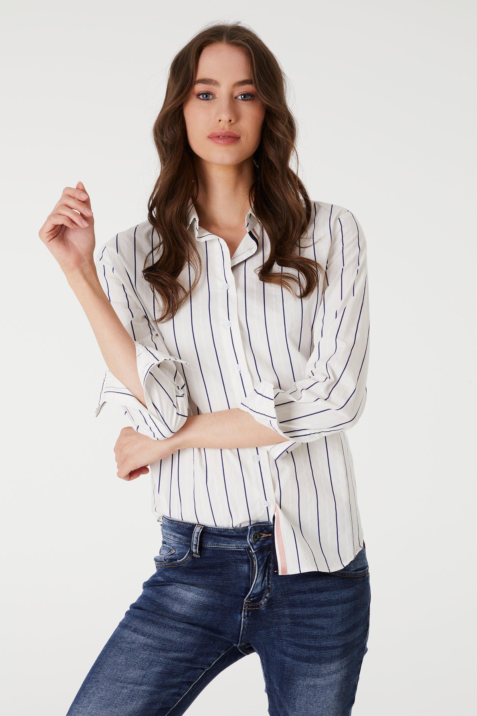 Stripe Tape Detail Shirt - Natural-Tops-365 Days-The Bay Room
