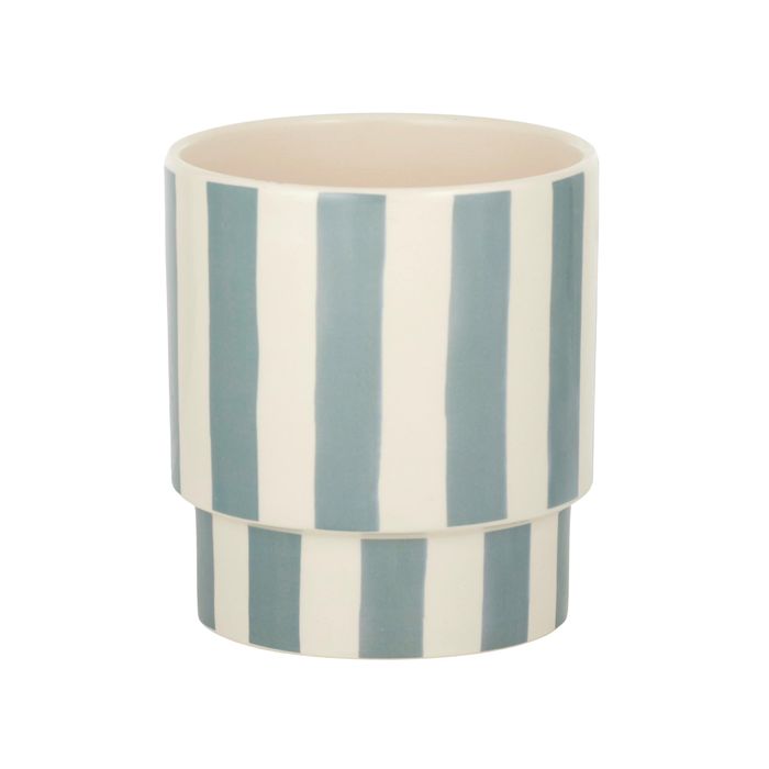 Stripey Ceramic Pot - Ivory/Grey-Pots, Planters & Vases-Coast To Coast Home-The Bay Room