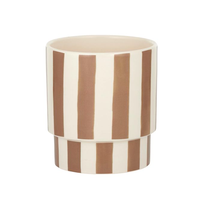 Stripey Ceramic Pot - Ivory/Tan-Pots, Planters & Vases-Coast To Coast Home-The Bay Room