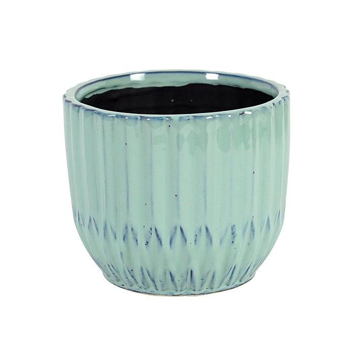Valiant Stoneware Teal Ribbed Planter - Large-Pots, Planters & Vases-Pure Homewares-The Bay Room