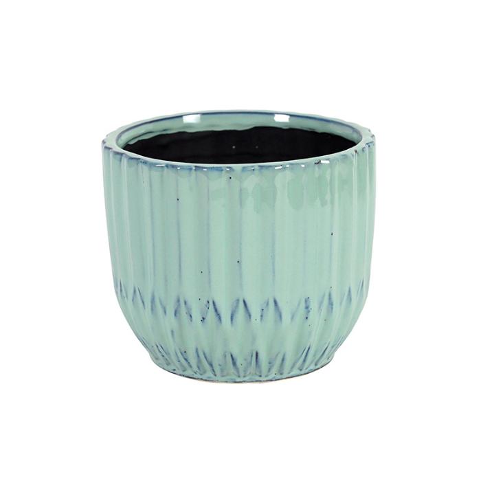 Valiant Stoneware Teal Ribbed Planter - Medium-Pots, Planters & Vases-Pure Homewares-The Bay Room