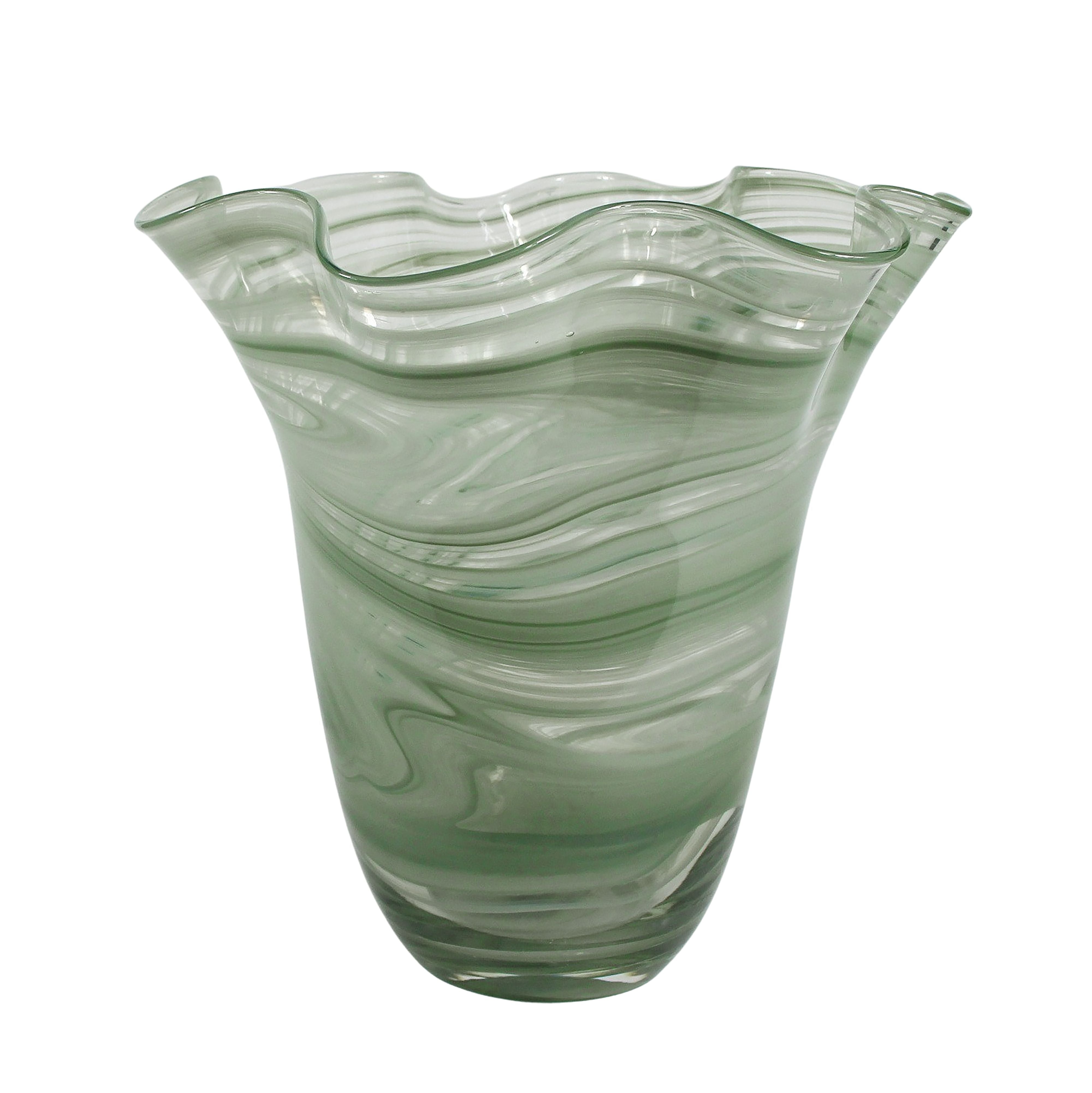 Wavy Vase with Marble Effect - Clear/Green-Decor Items-Amalfi-The Bay Room